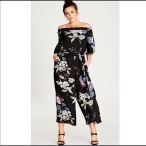 City Chic Women's Black Floral Jumpsuit Size 16